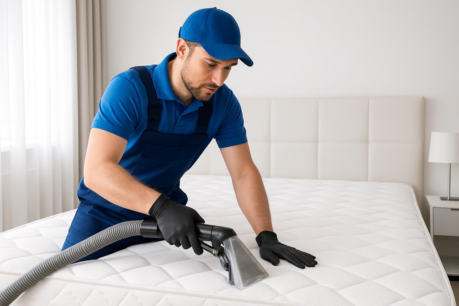 Profesional limpiando colchón